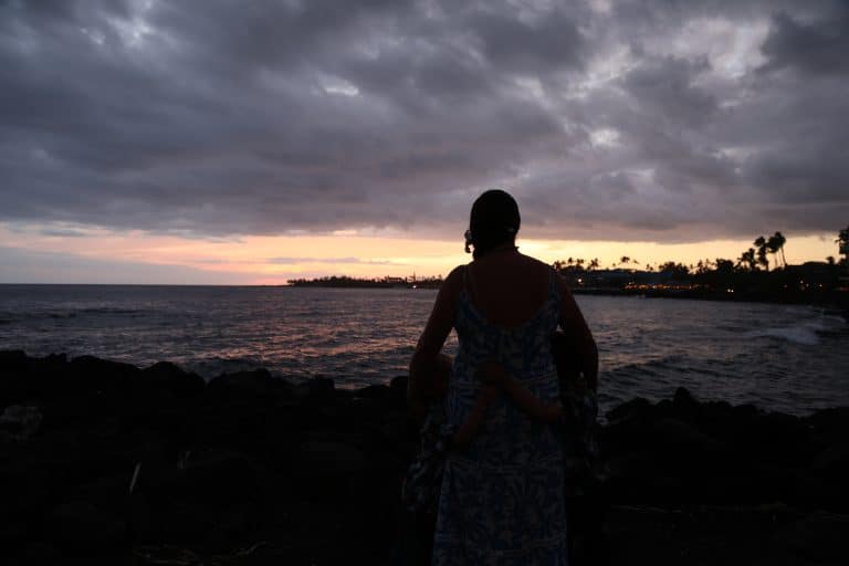 Big Island Itinerary - Mother and 2 children at sunset